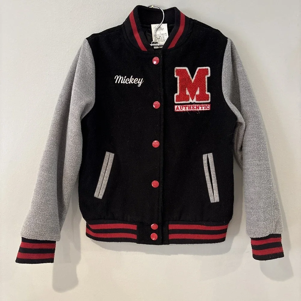 Disney Store Mickey Mouse Varsity Letterman Jacket Black Red outerwear Kids  4